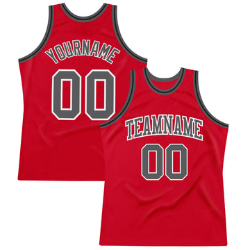 Custom Red Steel Gray-Black Authentic Throwback Basketball Jersey