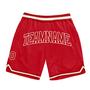 Custom Red Red-White Authentic Throwback Basketball Shorts