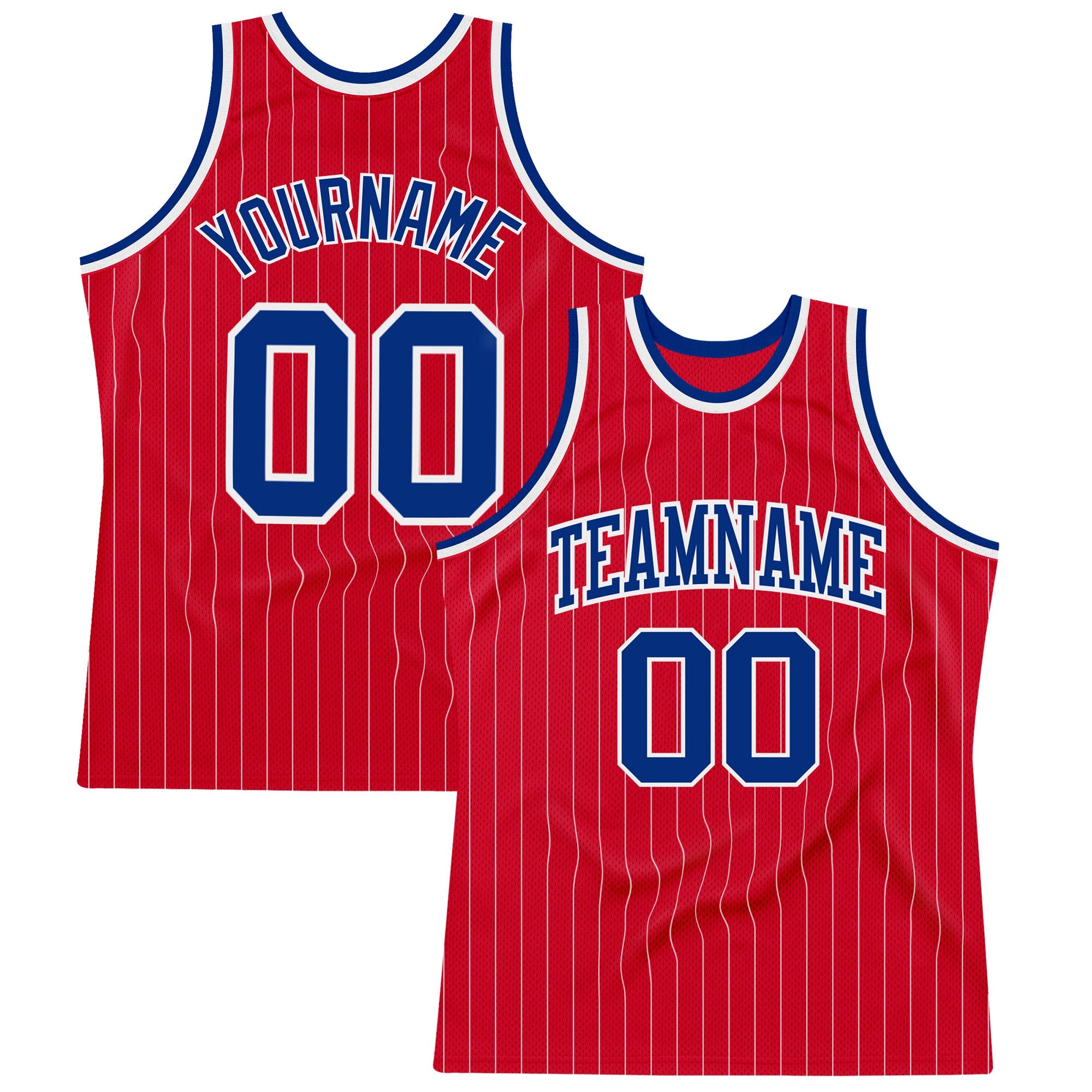 Custom Red White Pinstripe Royal-White Authentic Basketball Jersey