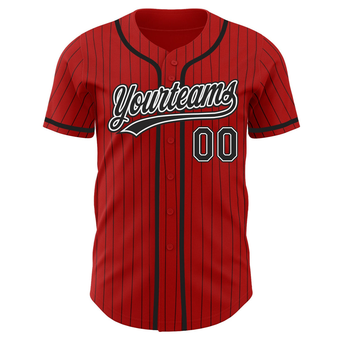 Custom Red Black Pinstripe Black-White Authentic Baseball Jersey