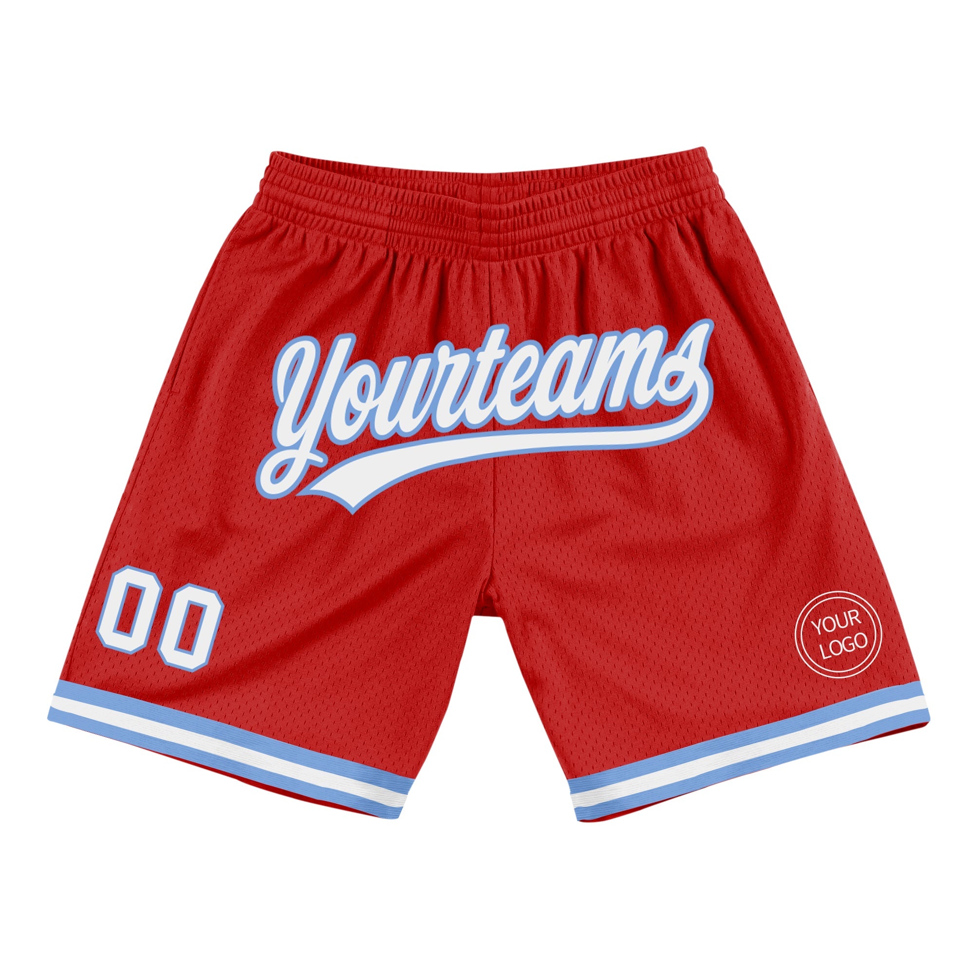 Custom Red White-Light Blue Authentic Throwback Basketball Shorts