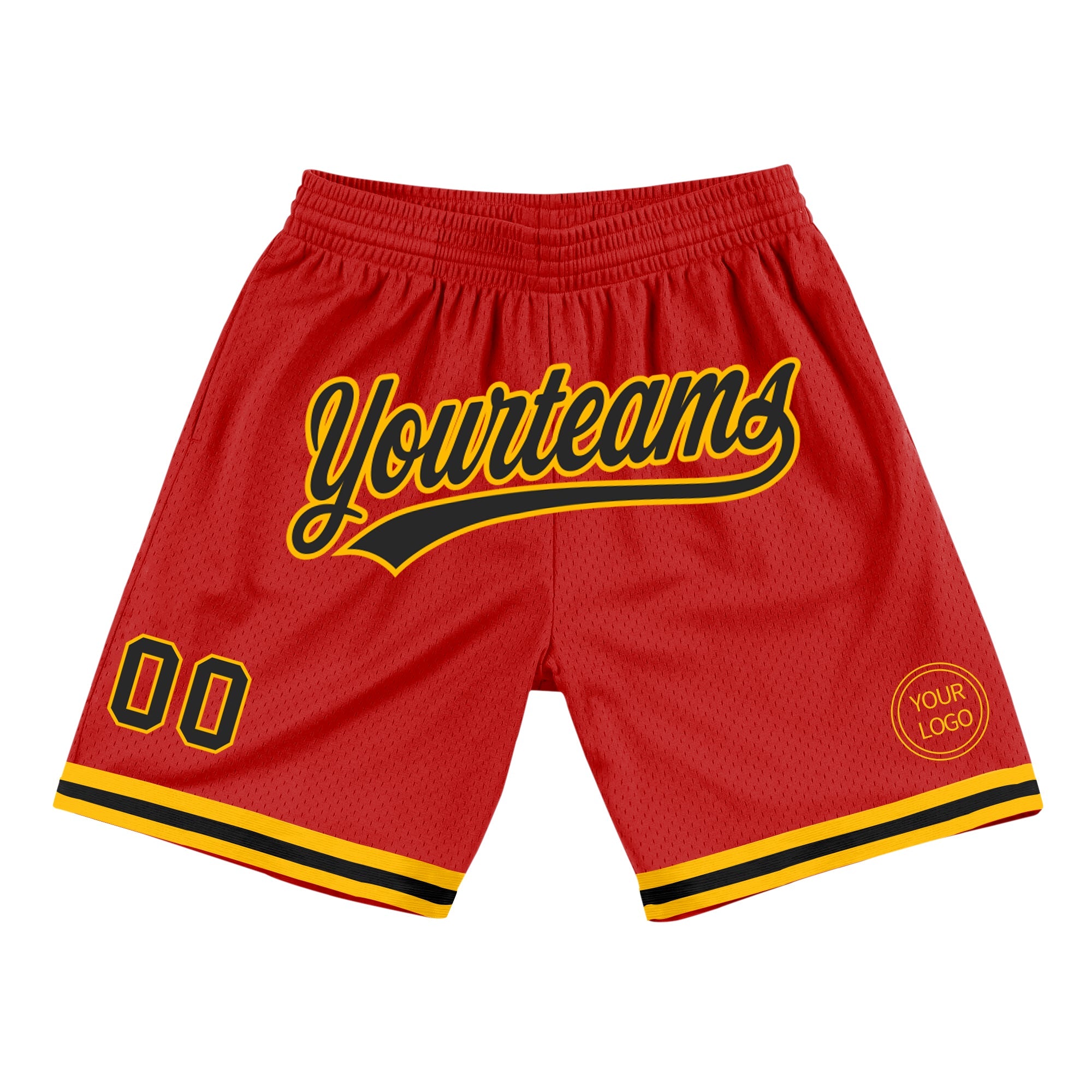 Custom Red Black-Gold Authentic Throwback Basketball Shorts