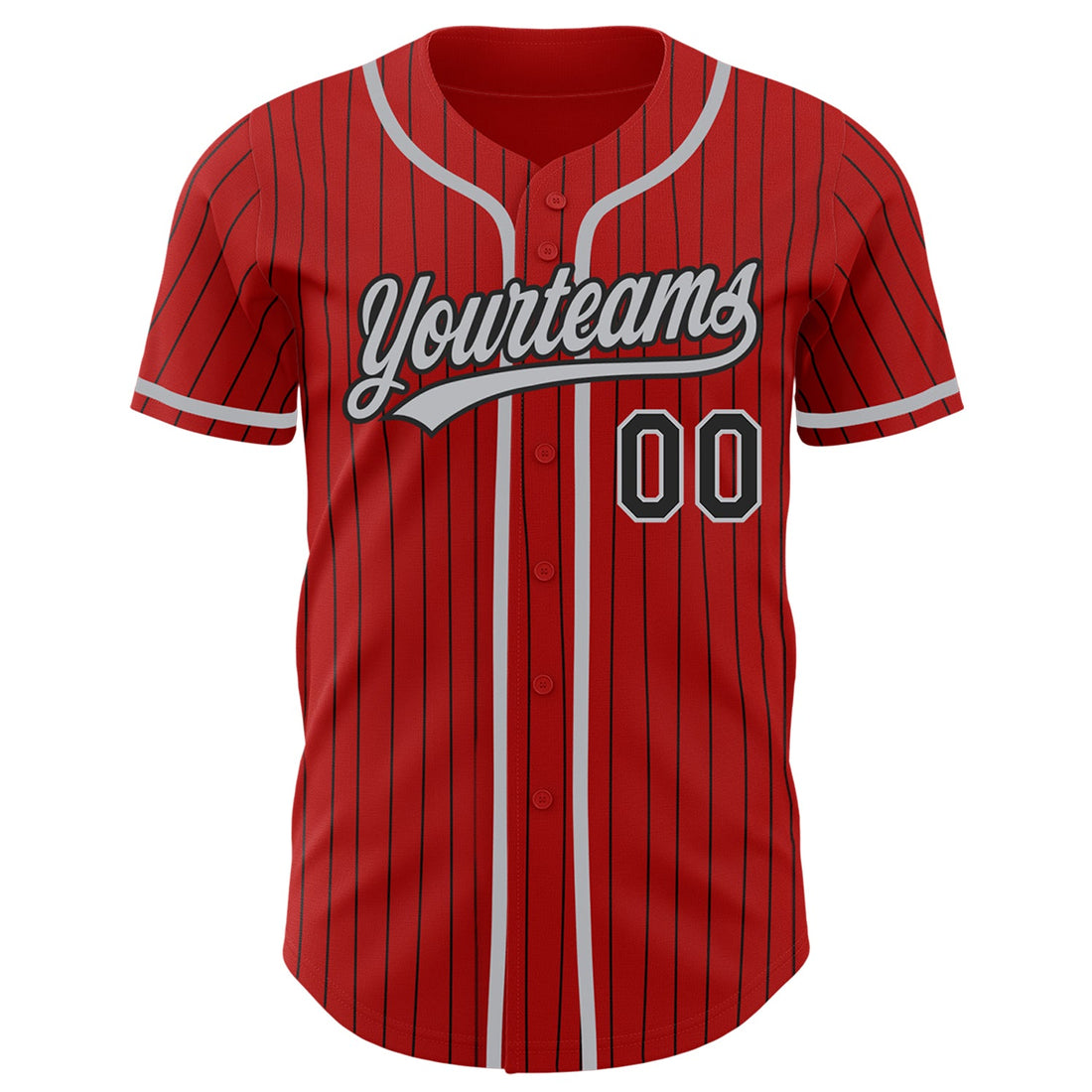 Custom Red Black Pinstripe Gray Authentic Baseball Jersey