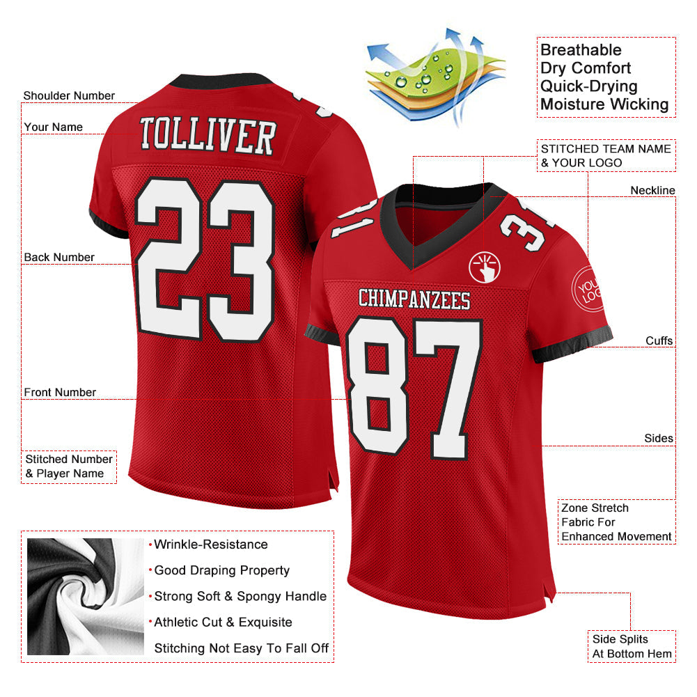 Custom Red White-Black Mesh Authentic Football Jersey