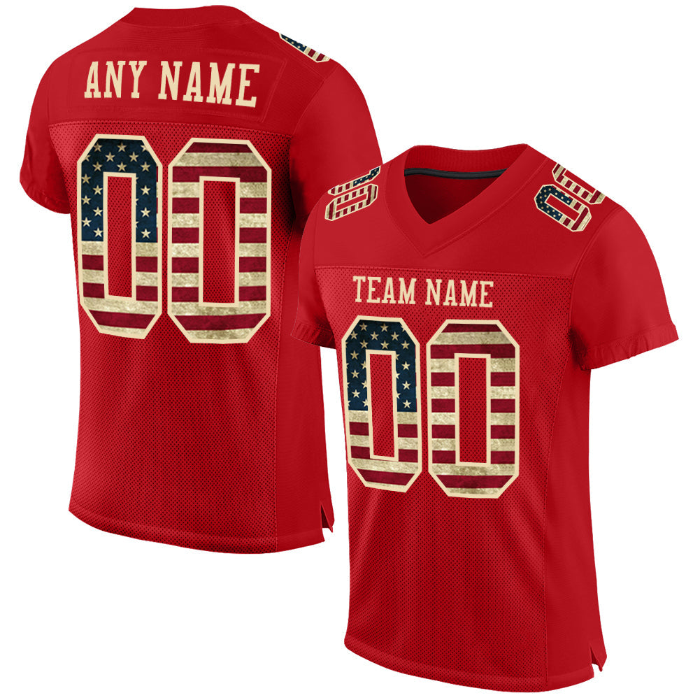 Custom Red Vintage USA Flag-City Cream Mesh Authentic Football Jersey