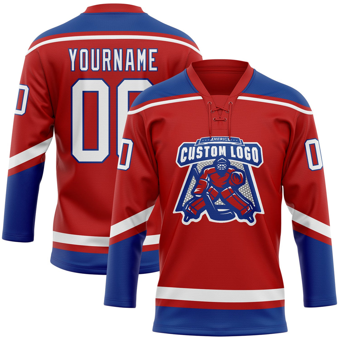 Custom Red White-Royal Hockey Lace Neck Jersey