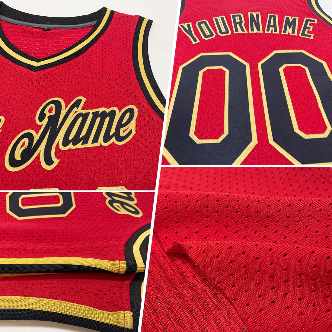 Custom Red Black-Old Gold Authentic Throwback Basketball Jersey