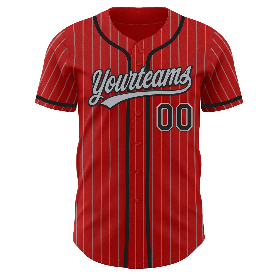 Custom Red Gray Pinstripe Black Authentic Baseball Jersey