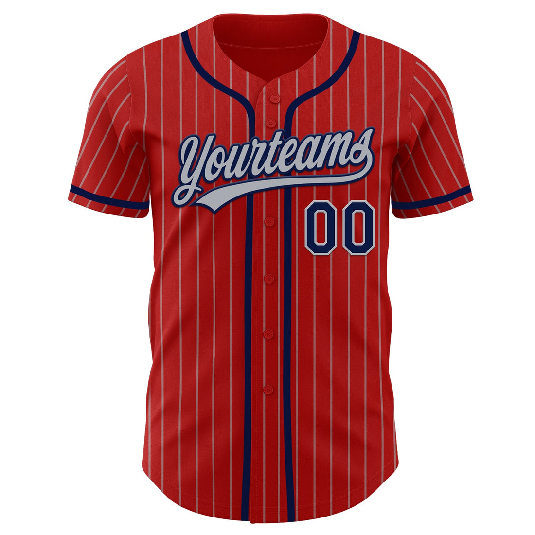 Custom Red Gray Pinstripe Navy Authentic Baseball Jersey