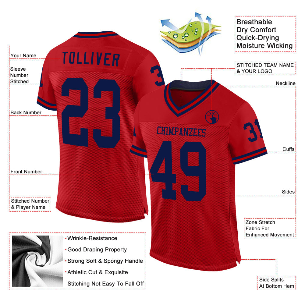 Custom Red Navy Mesh Authentic Throwback Football Jersey