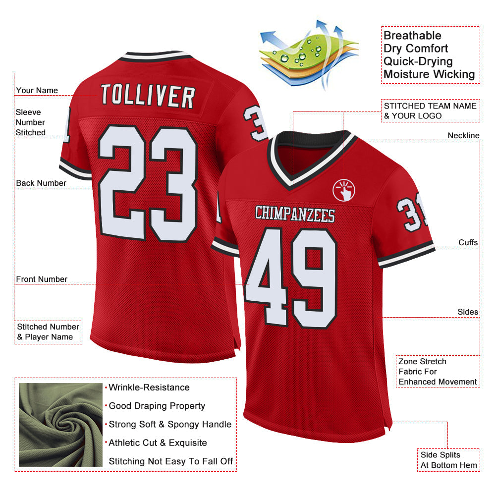 Custom Red White-Black Mesh Authentic Throwback Football Jersey