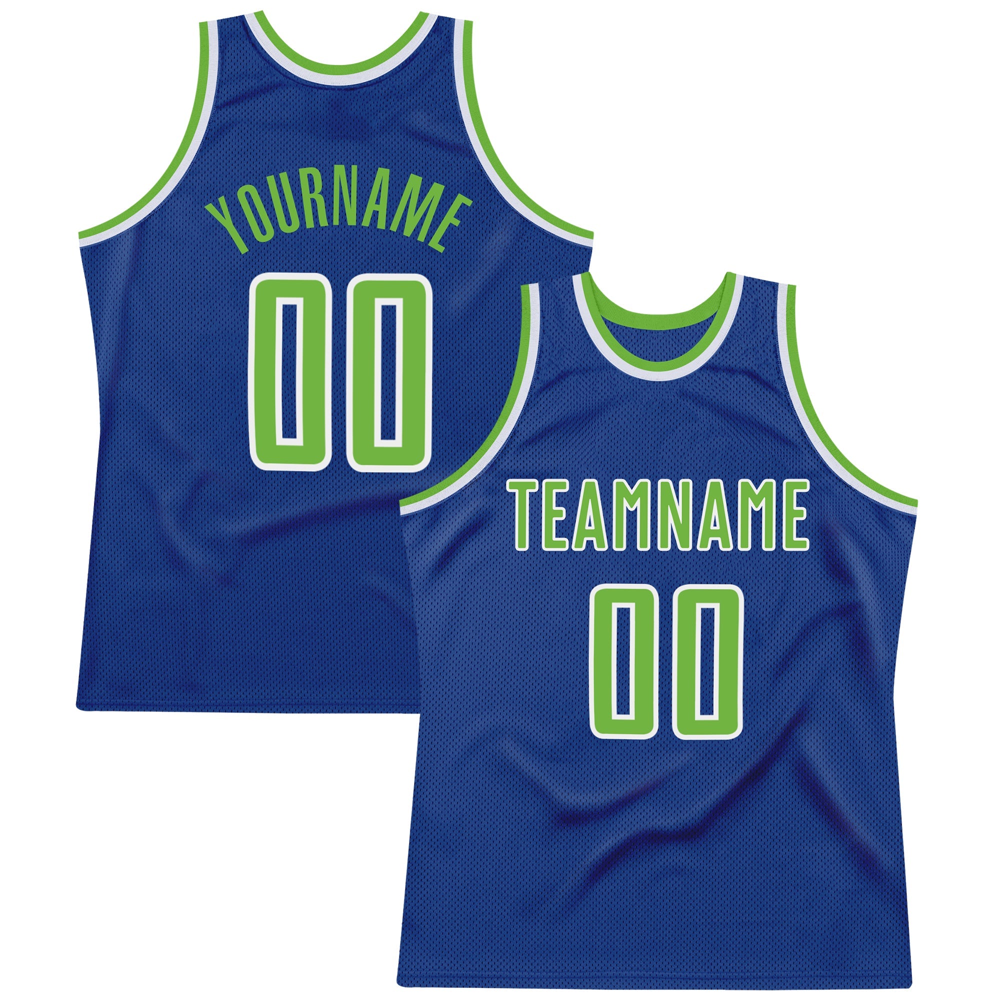 Custom Royal Neon Green-White Authentic Throwback Basketball Jersey