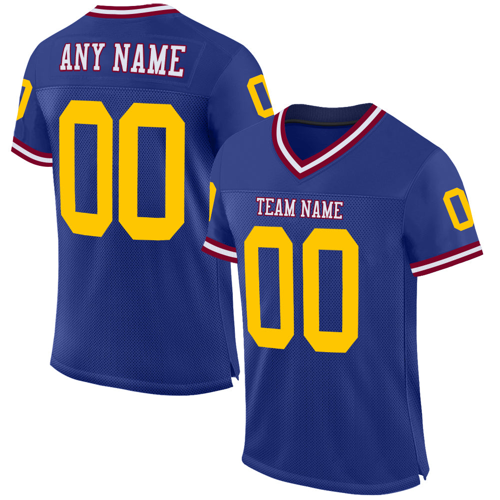 Custom Royal Gold-Maroon Mesh Authentic Throwback Football Jersey