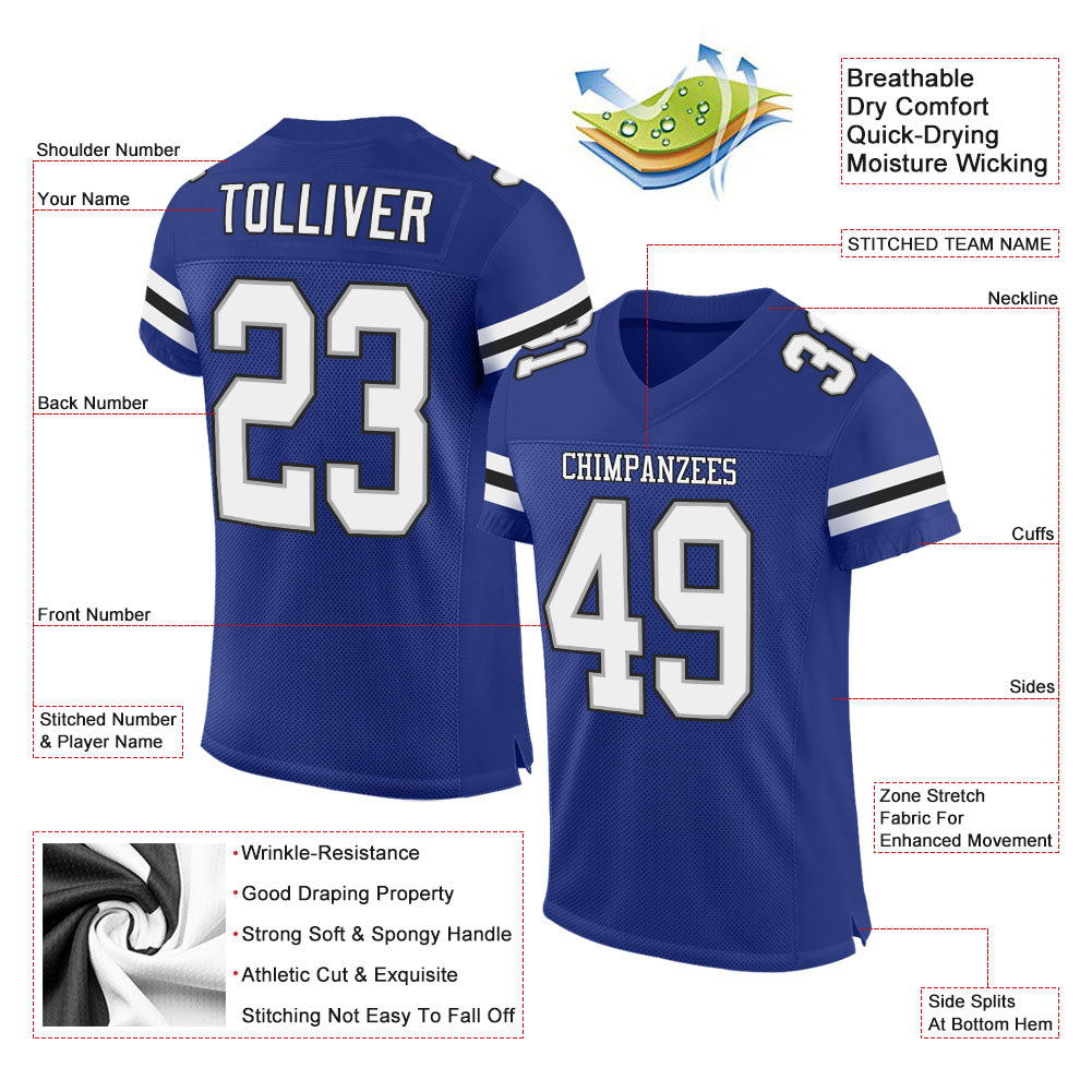 Custom Royal White-Black Mesh Authentic Football Jersey