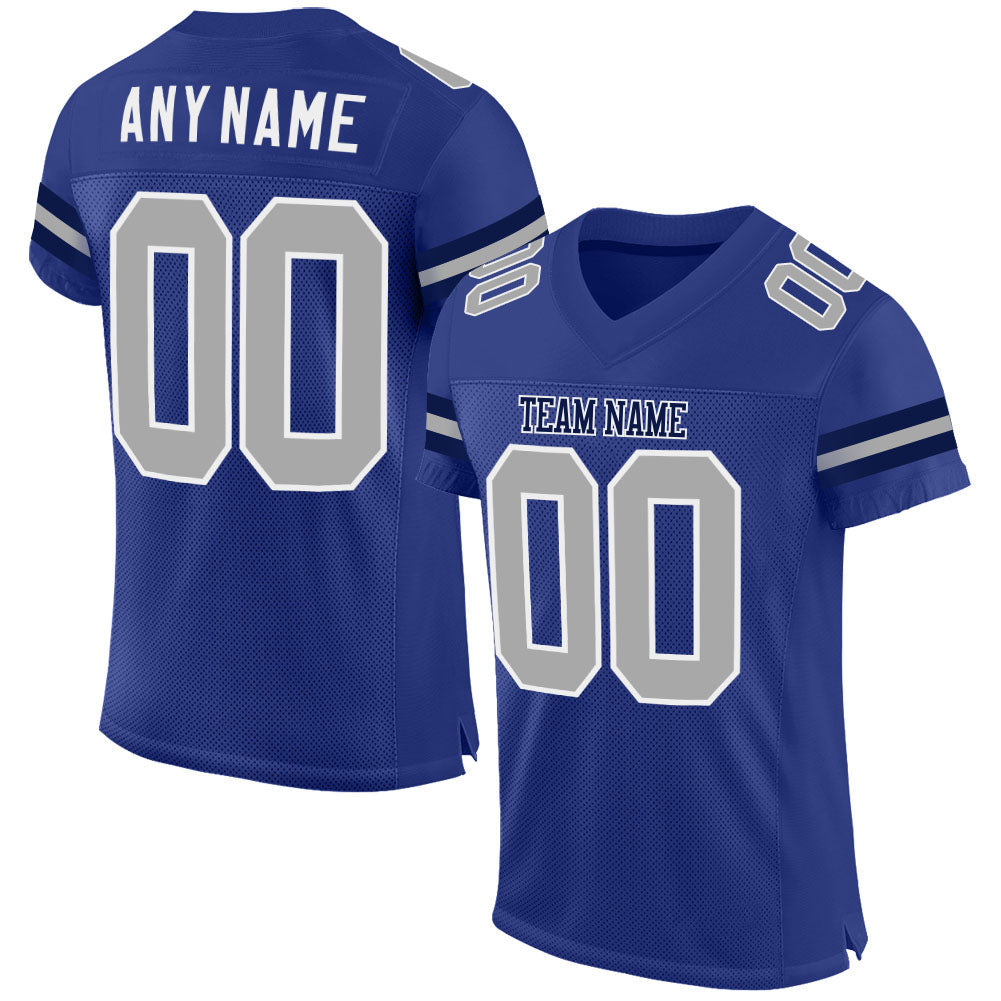 Custom Royal Gray-White Mesh Authentic Football Jersey