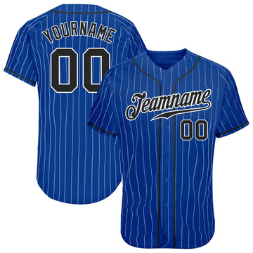 Custom Royal White Pinstripe Black-White Authentic Baseball Jersey