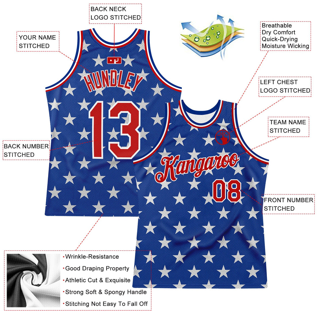 Custom Royal Red-White 3D Pattern Design American Flag Authentic Basketball Jersey