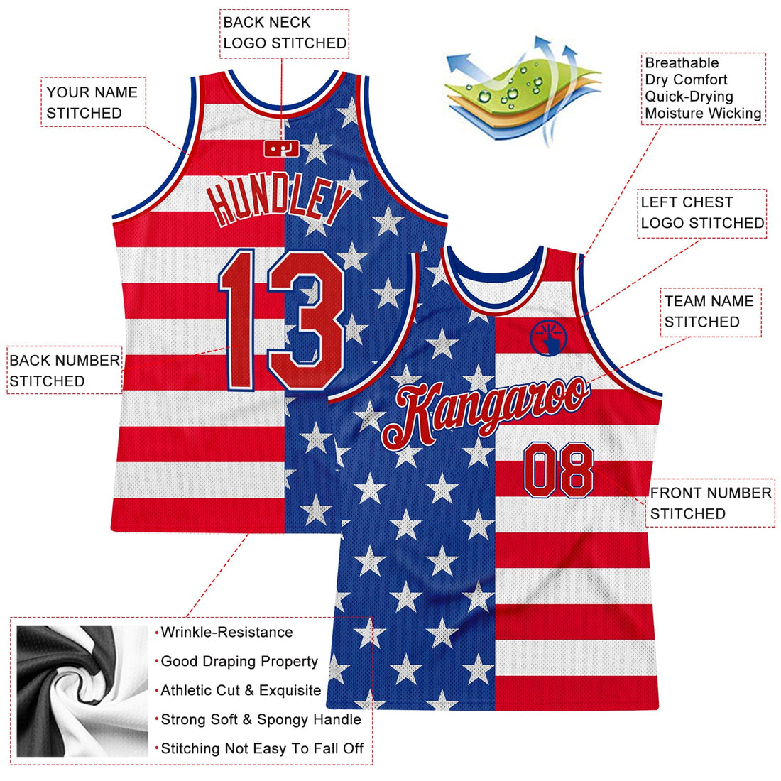 Custom Royal Red-White 3D Pattern Design American Flag Authentic Basketball Jersey