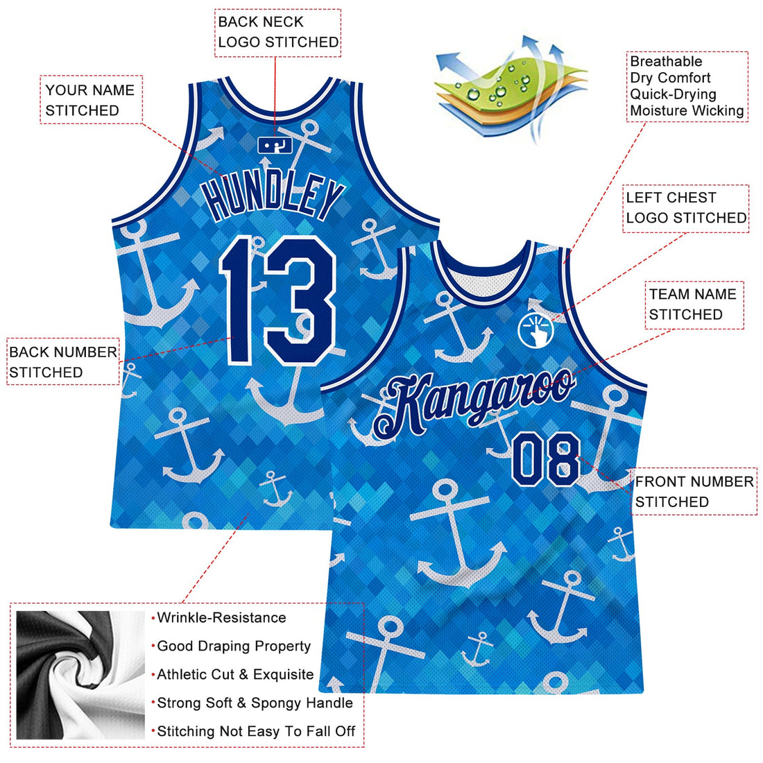 Custom Royal Royal-White 3D Pattern Design Anchors Authentic Basketball Jersey