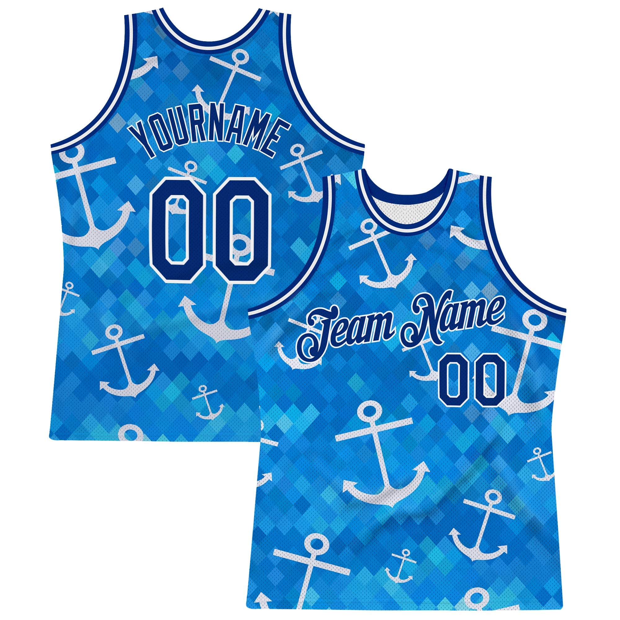 Custom Royal Royal-White 3D Pattern Design Anchors Authentic Basketball Jersey