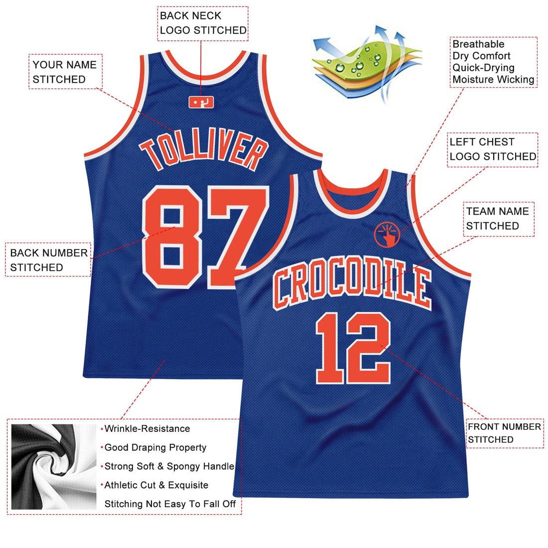 Custom Royal Orange-White Authentic Throwback Basketball Jersey