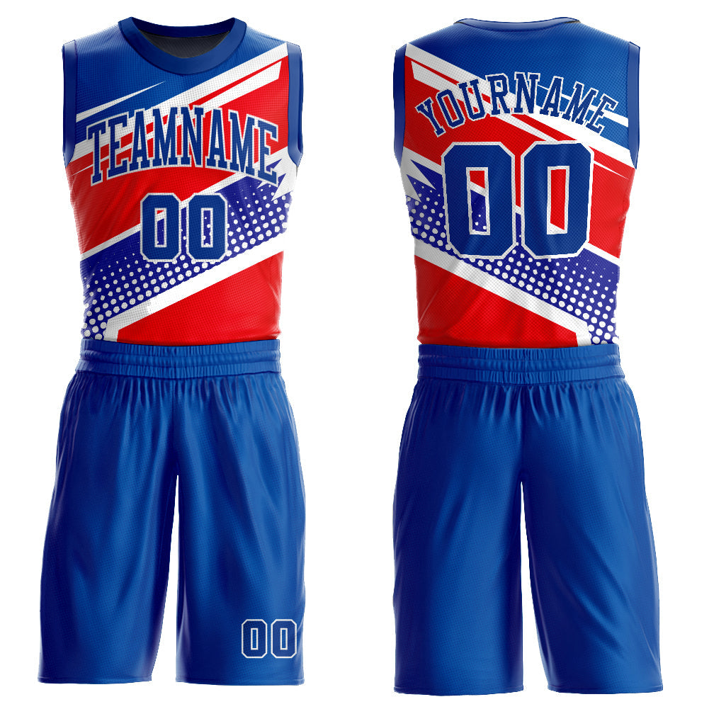 Custom Royal Royal-Red Round Neck Sublimation Basketball Suit Jersey