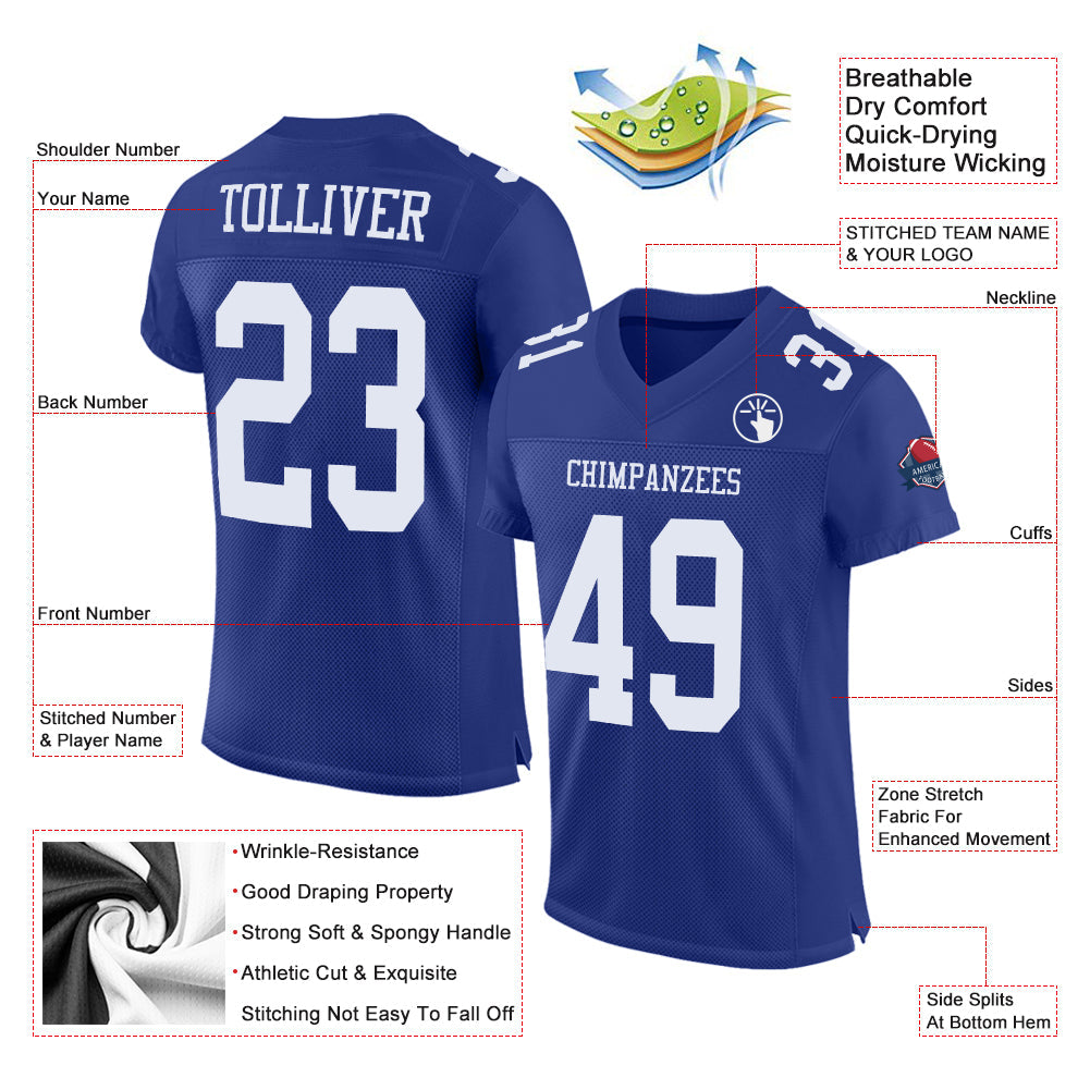 Custom Royal White Mesh Authentic Football Jersey