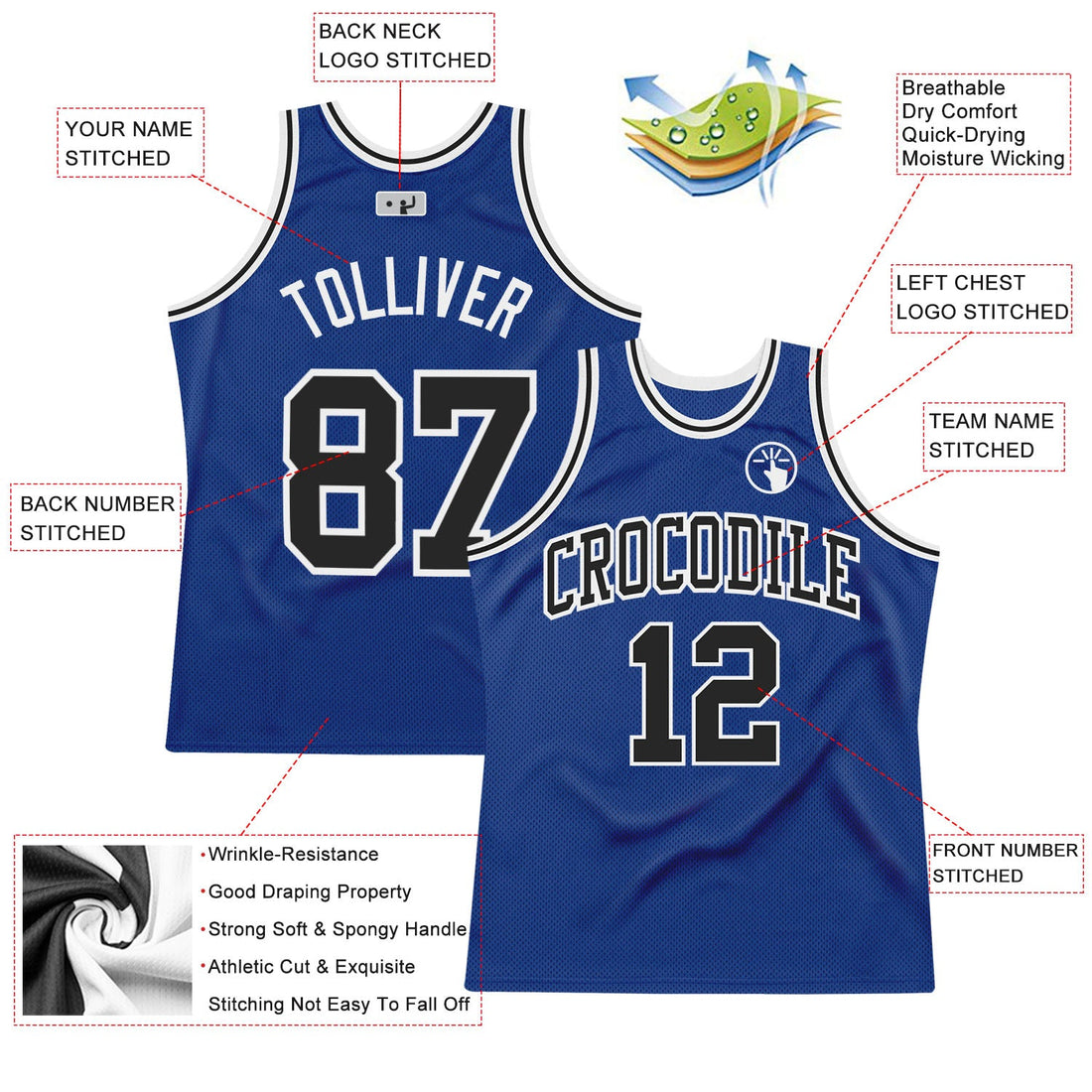 Custom Royal Black-White Authentic Throwback Basketball Jersey