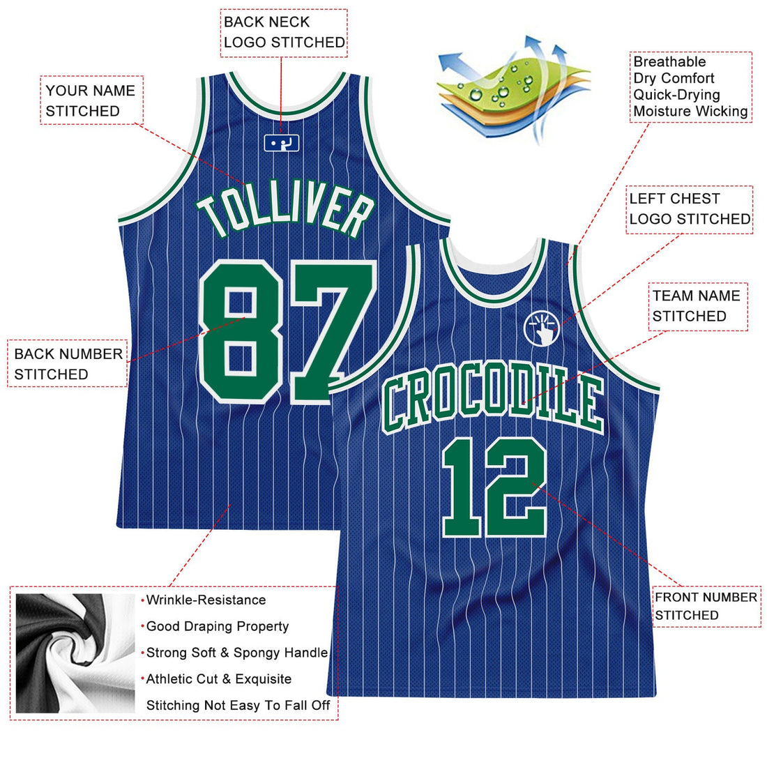 Custom Royal White Pinstripe Kelly Green-White Authentic Basketball Jersey