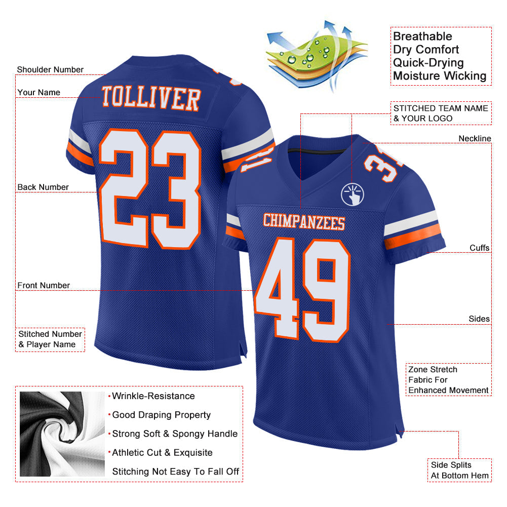 Custom Royal White-Orange Mesh Authentic Football Jersey