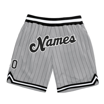 Custom Gray Black Pinstripe Black-White Authentic Basketball Shorts