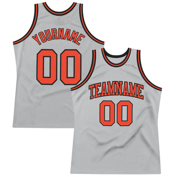 Custom Gray Orange-Black Authentic Throwback Basketball Jersey