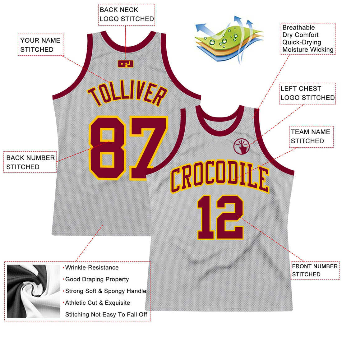 Custom Gray Maroon-Gold Authentic Throwback Basketball Jersey