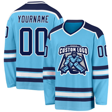 Custom Sky Blue Navy-White Hockey Jersey