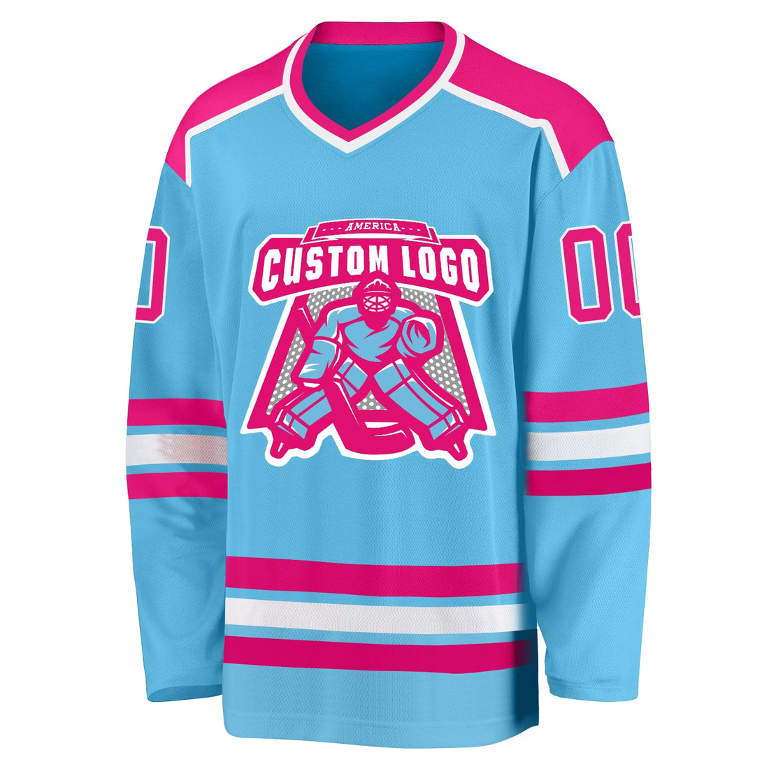 Custom Sky Blue Hot Pink-White Hockey Jersey