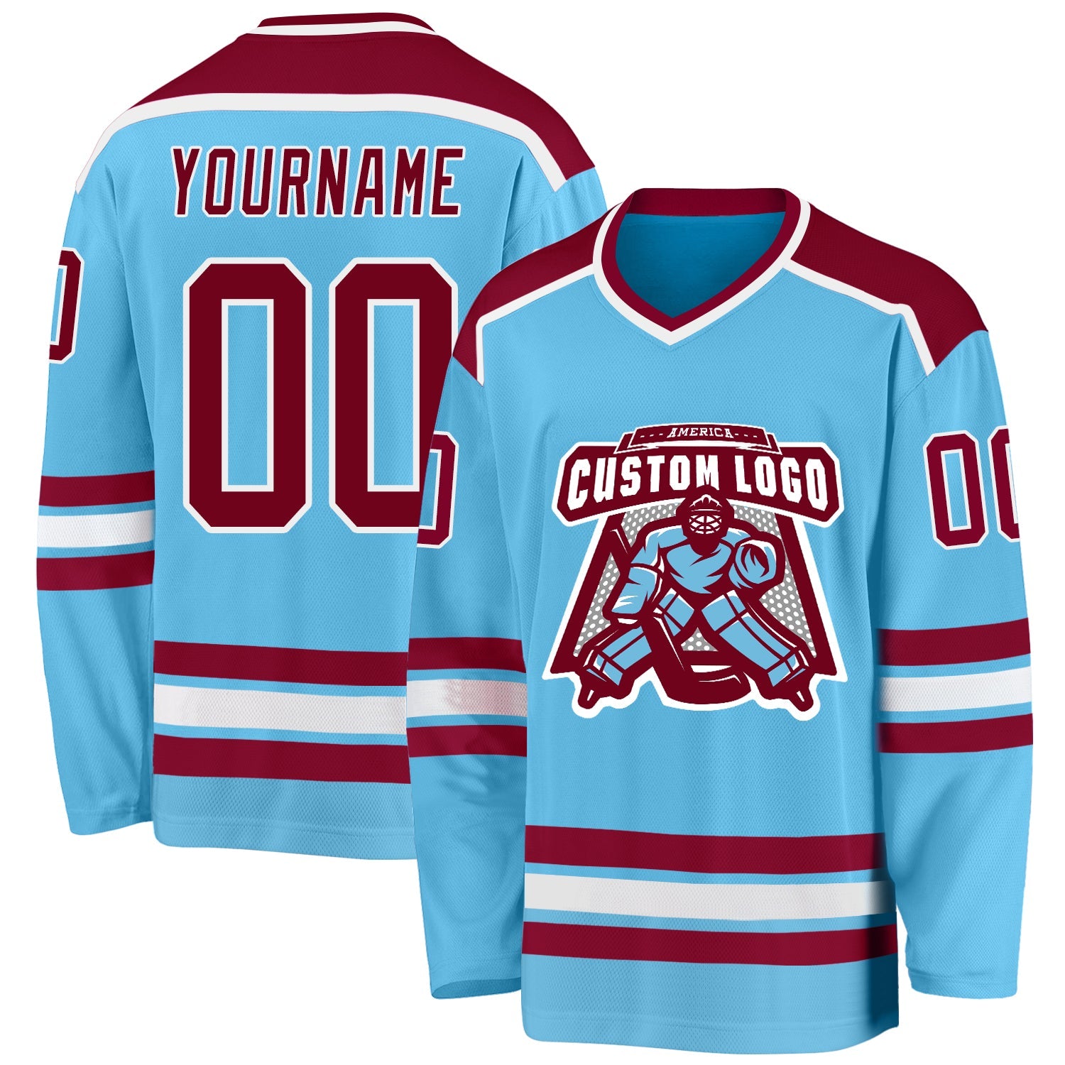 Custom Sky Blue Maroon-White Hockey Jersey