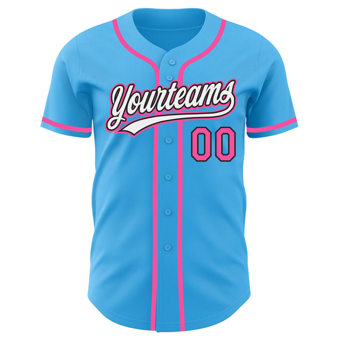 Custom Sky Blue Pink-Black Authentic Baseball Jersey