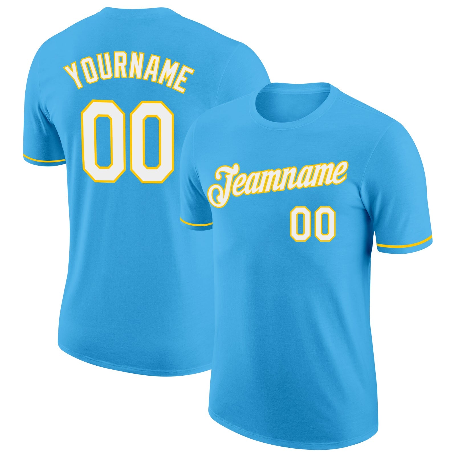 Custom Sky Blue White-Yellow Performance T-Shirt