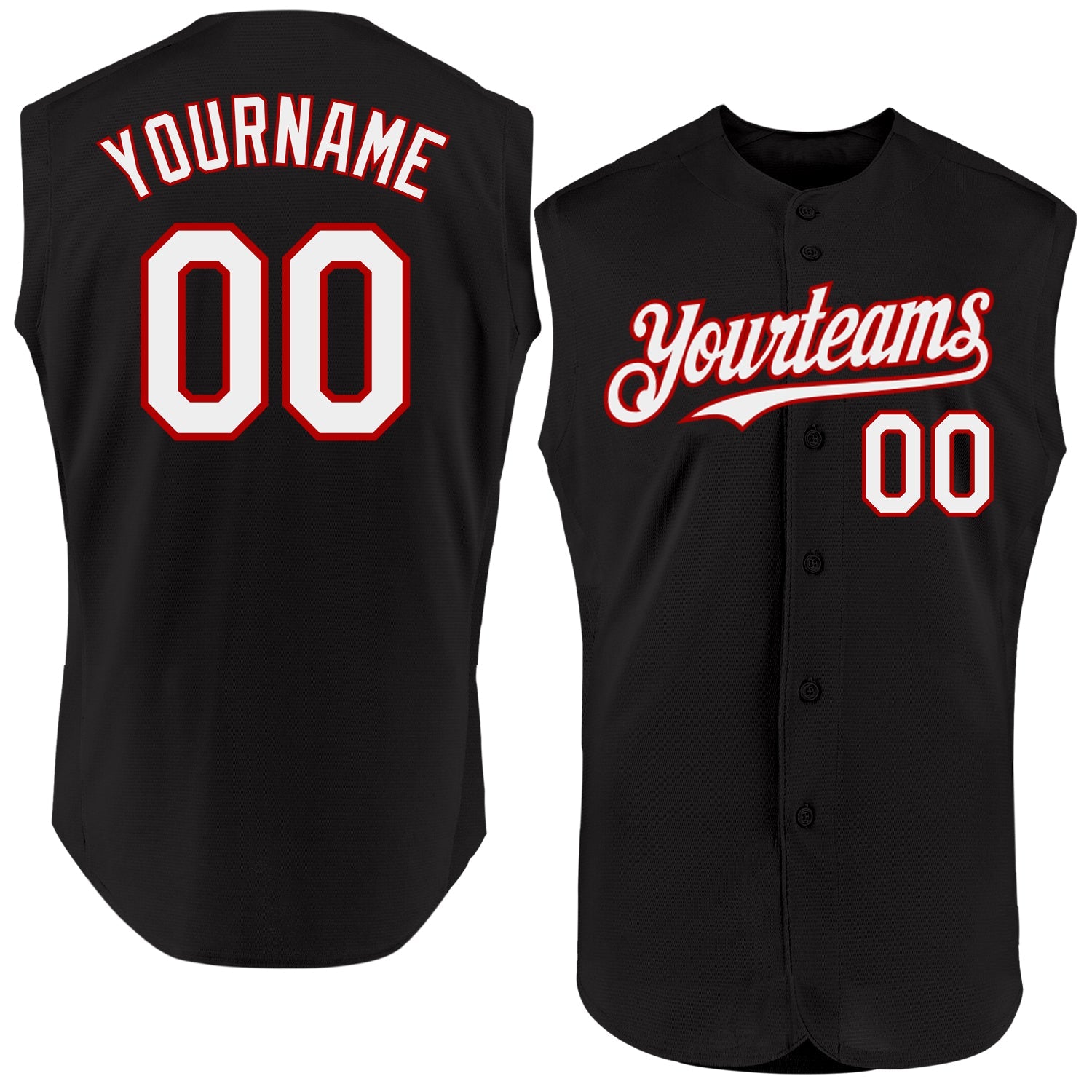 Custom Black White-Red Authentic Sleeveless Baseball Jersey