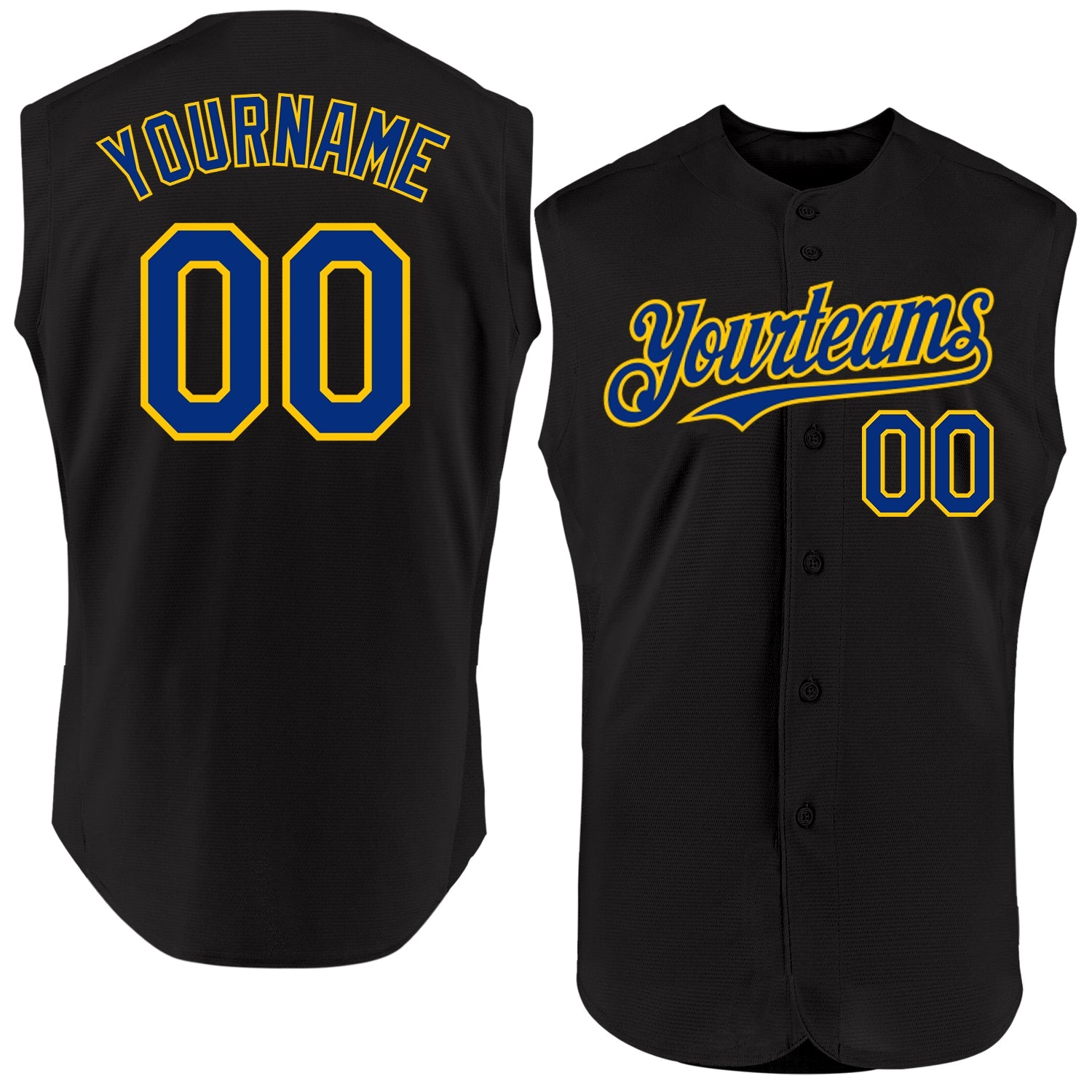 Custom Black Royal-Yellow Authentic Sleeveless Baseball Jersey