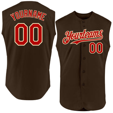 Custom Brown Red-Cream Authentic Sleeveless Baseball Jersey