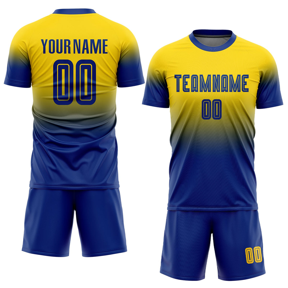 Custom Gold Royal Sublimation Fade Fashion Soccer Uniform Jersey