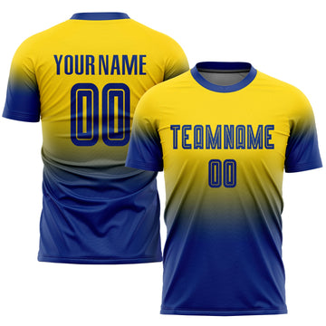 Custom Gold Royal Sublimation Fade Fashion Soccer Uniform Jersey