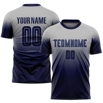 Custom Gray Navy Sublimation Fade Fashion Soccer Uniform Jersey