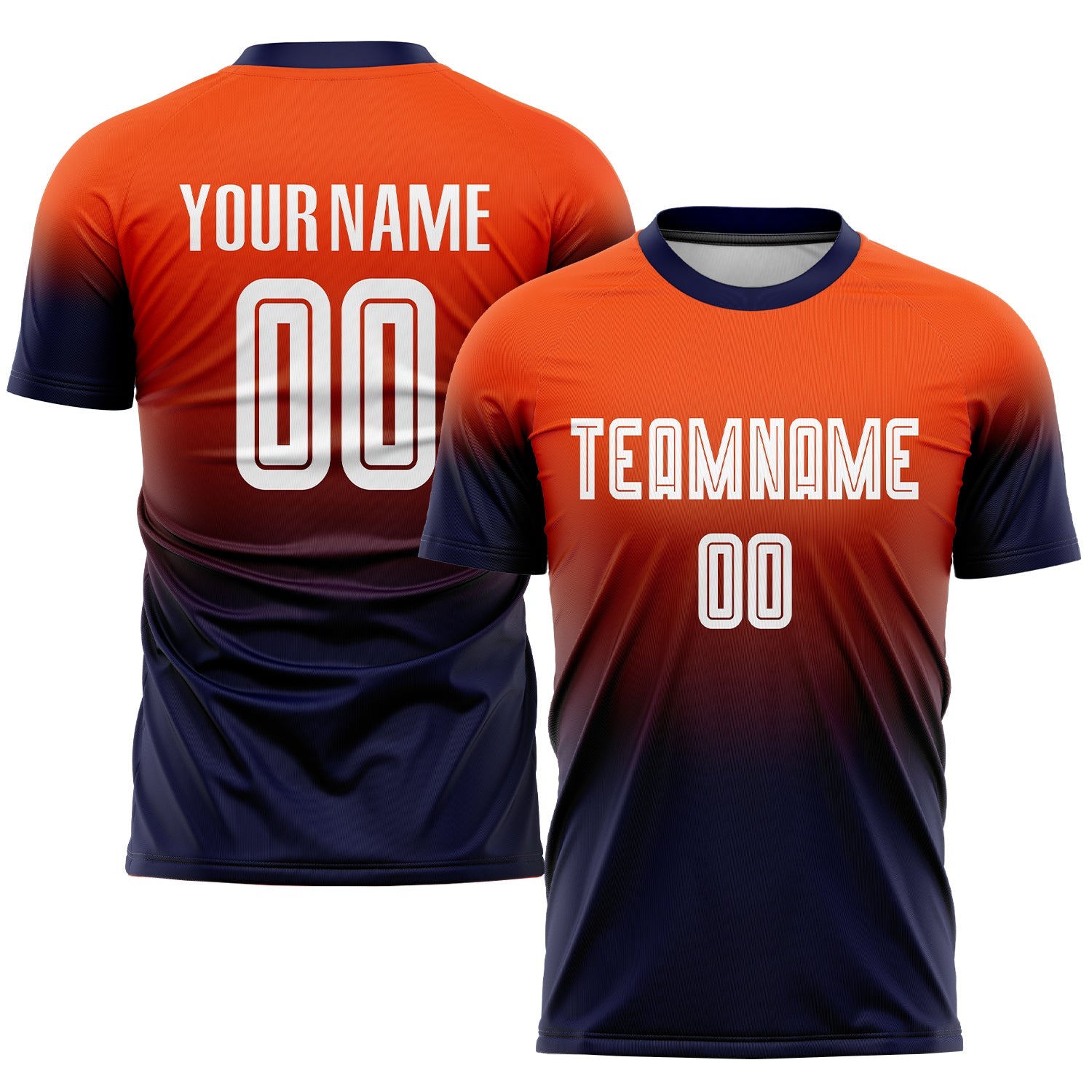 Custom Orange White-Navy Sublimation Fade Fashion Soccer Uniform Jersey