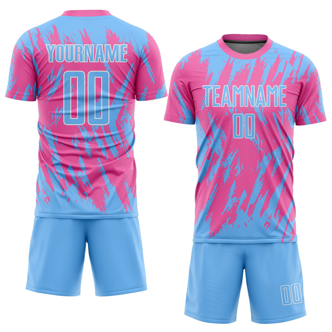 Custom Pink Light Blue-White Sublimation Soccer Uniform Jersey