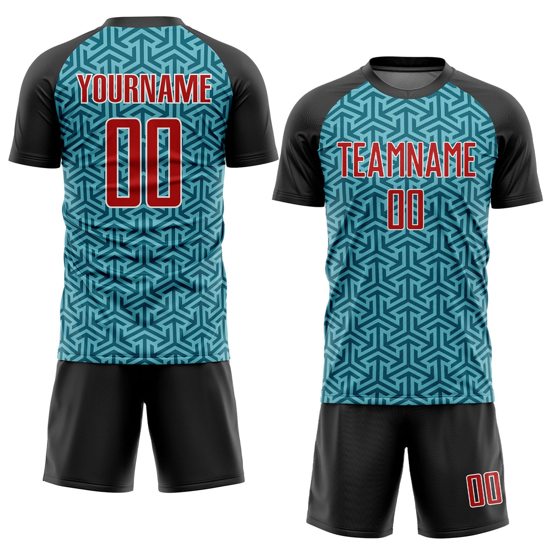 Custom Teal Red-Black Sublimation Soccer Uniform Jersey