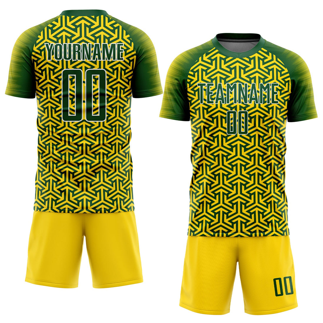 Custom Gold Green-White Sublimation Soccer Uniform Jersey