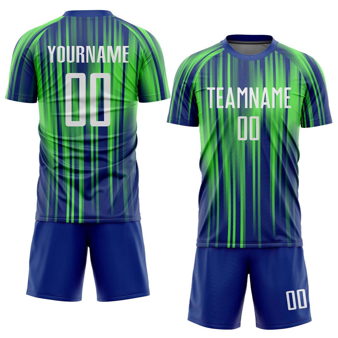 Custom Neon Green White-Royal Sublimation Soccer Uniform Jersey