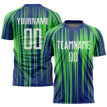 Custom Neon Green White-Royal Sublimation Soccer Uniform Jersey